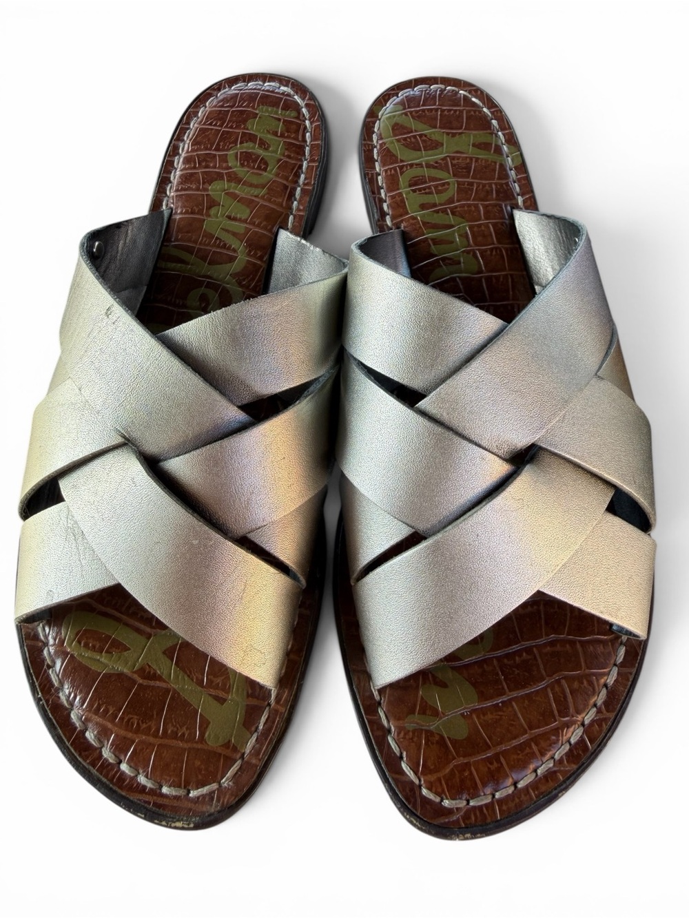 Sam Edelman Metallic Silver Crisscross Slide Sandals - Picture 5 of 7